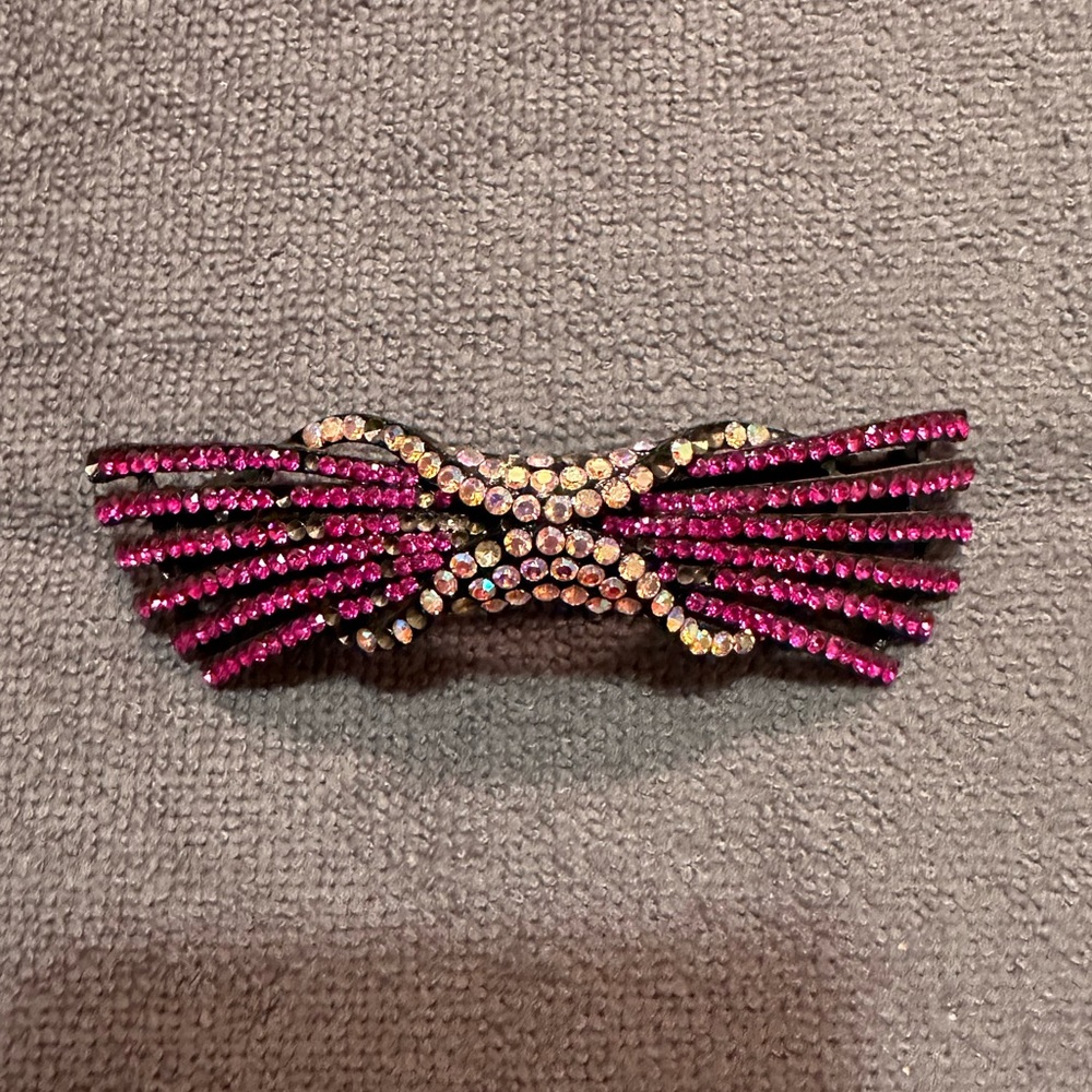 Vintage rhinestone barrette- Fushia